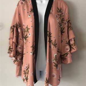 TopShop pink flower kimono with belt